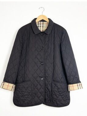 Burberry Quilted Barn Jacket XL Black Nova Check Lined Coat